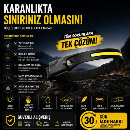 Gencoli® Akıllı LED Kafa Lambası